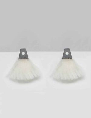 Yomo Studio cloudy pearl earrings in charcoal. Materials include: concrete, AAA pearl, and organic wool.