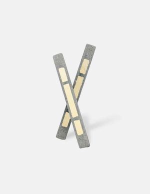 Yomo Studio rectangle brass earrings. Materials include: concrete and brass.
